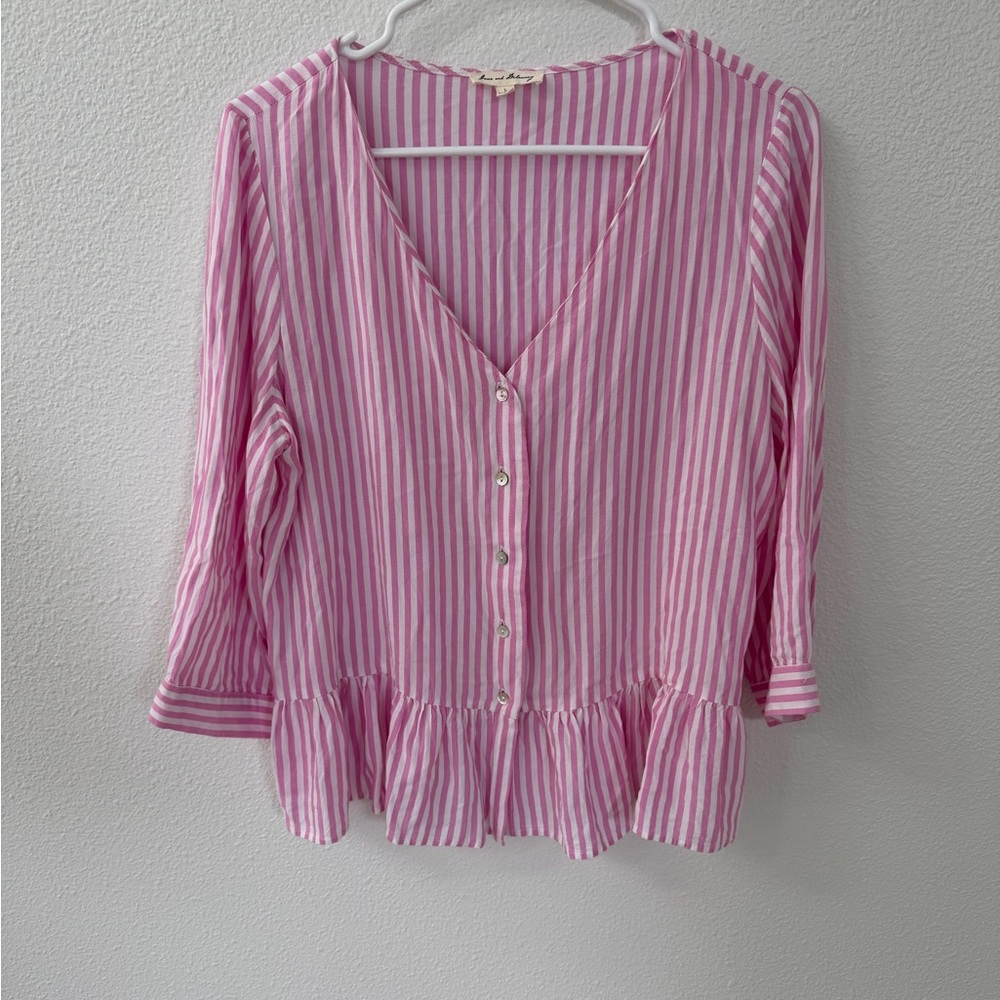 Pink and White Striped Women's Top